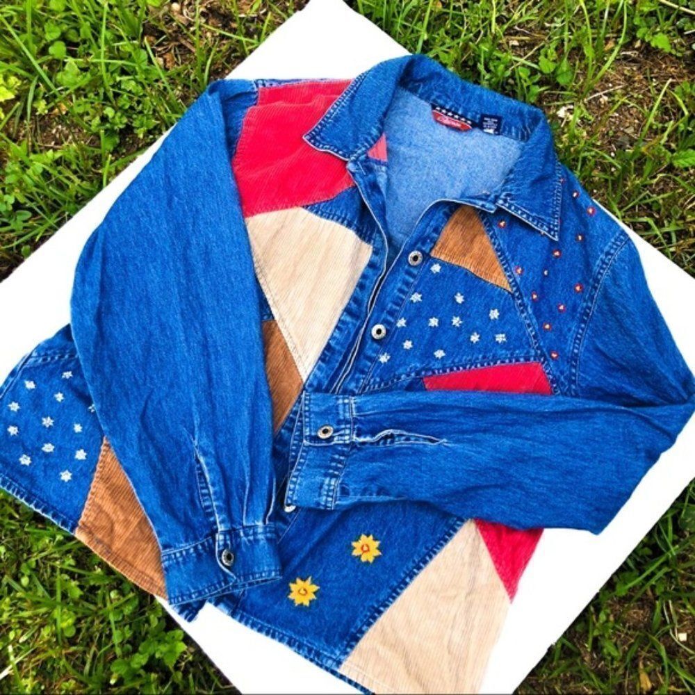 Beautiful Vintage Denim Patchwork Jacket Jr Sz XL